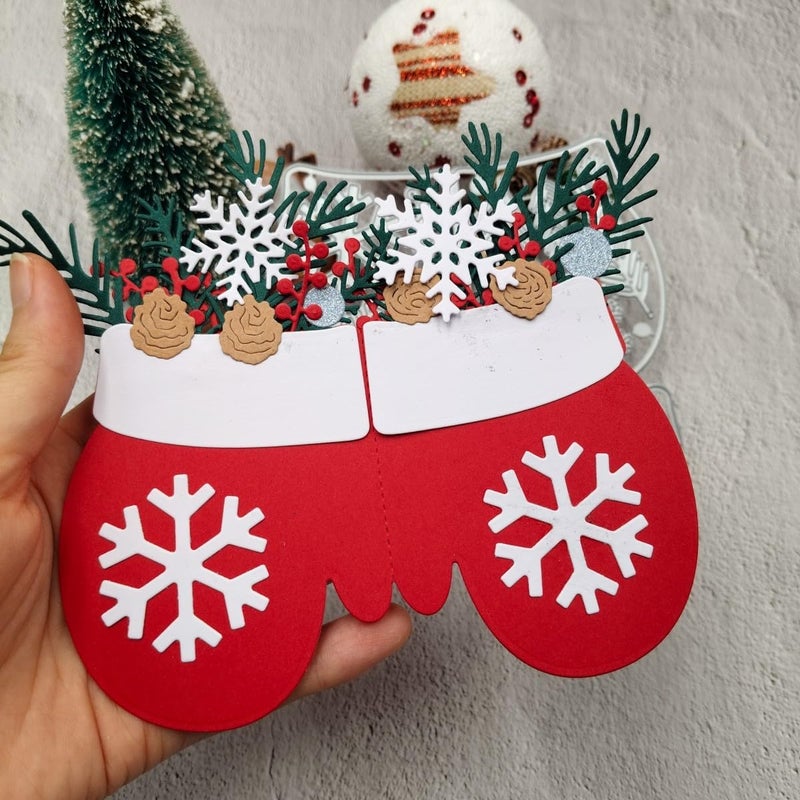 Feemkota Christmas Mitten Wreath Die Cuts for Card Making Glove Stamps Cutting Dies for DIY Paper Scrapbooking Crafts Embossing Festival Decorations - Image 2